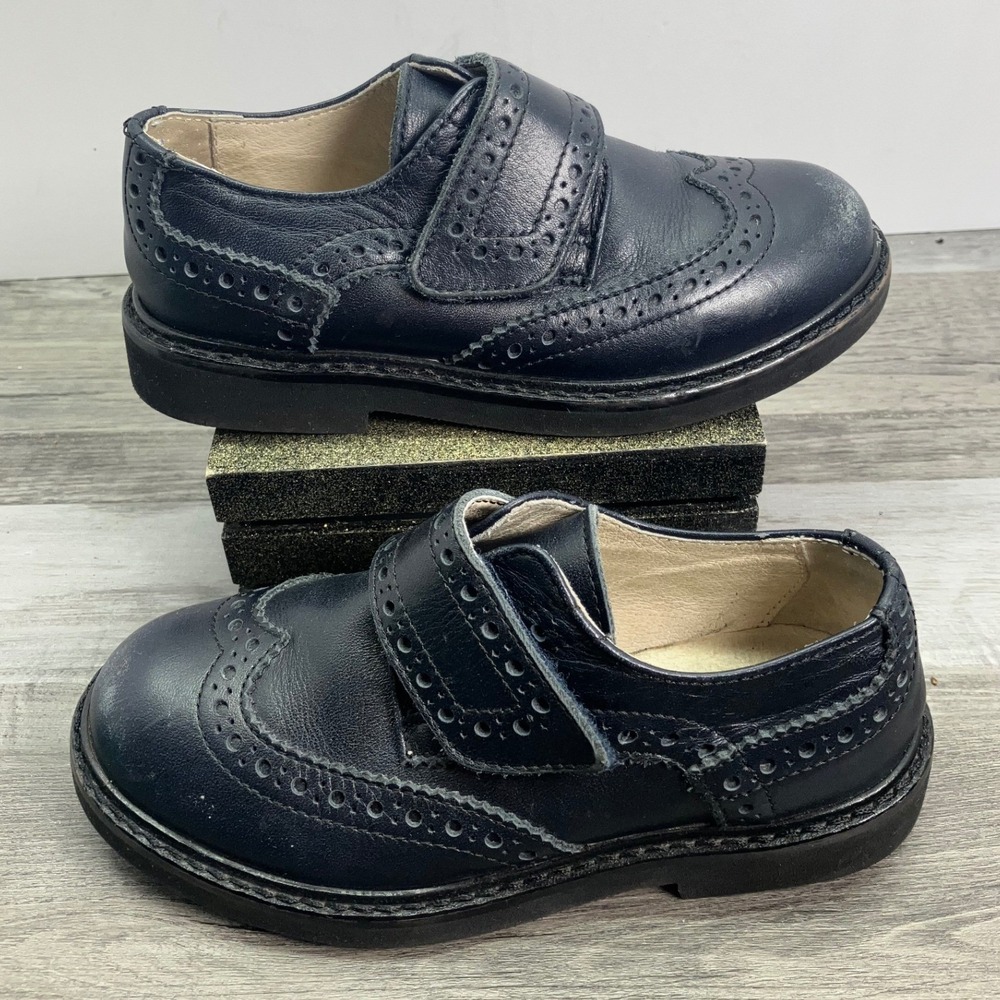 Montelpare Tradition Kids Navy Blue Leather Wingtip Brogue Loafers Italy Size 25